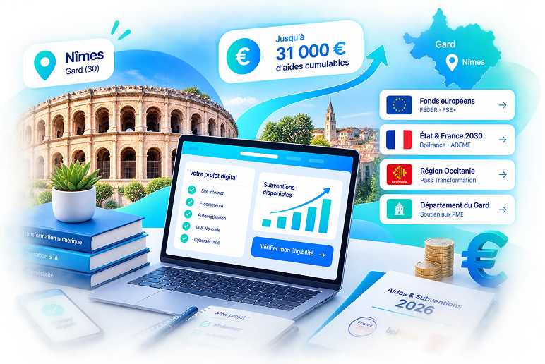 Aides à la Digitalisation à Nîmes — Tous les Dispositifs 2026 pour les Entreprises du Gard